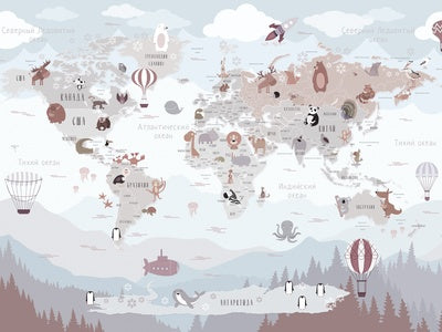Papier peint carte du monde dans la brume, aperçu du design