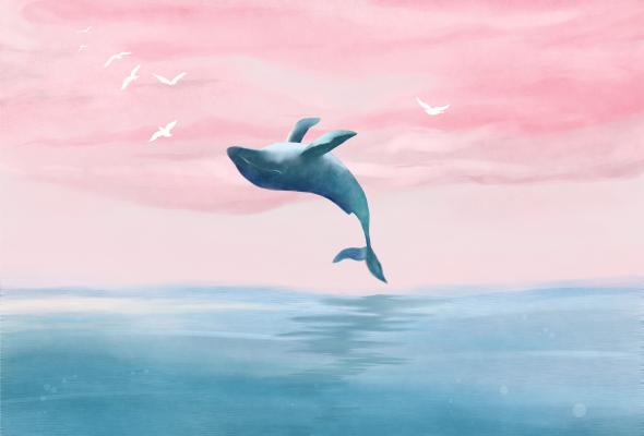 Papier peint baleine au crépuscule, aperçu du design