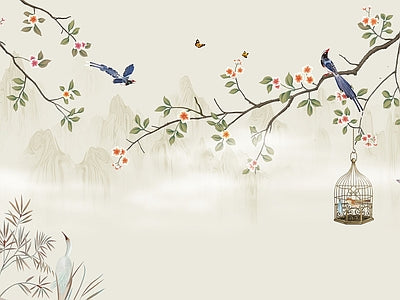 Aperçu de Papier peint oiseaux et cage – Salon sur votre mur
