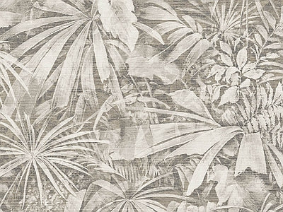 Papier peint feuillage gris et beige, aperçu du design