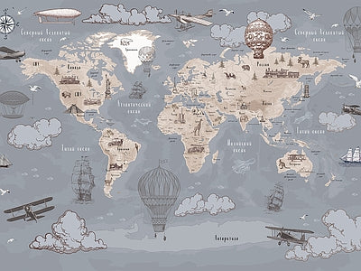 Papier peint carte du monde des explorateurs, aperçu du design