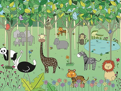 Aperçu de Papier peint jungle des animaux – Chambre bébé sur votre mur