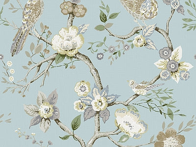 Aperçu de Papier peint magnolias sur bleu – Chambre adulte sur votre mur