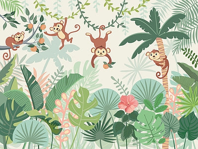 Papier peint singes dans la jungle, aperçu du design