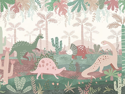 Papier peint dinosaures au soleil couchant, aperçu du design
