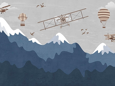 Papier peint montagnes et avions, aperçu du design