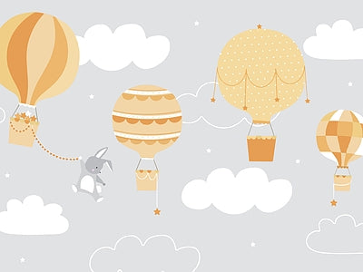 Papier peint montgolfières jaune soleil, aperçu du design