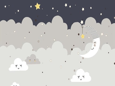 Papier peint lune et nuages doux, aperçu du design