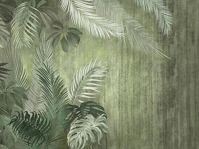 Papier peint feuillage voilé de vert, aperçu du design