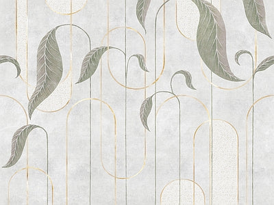 Aperçu de Papier peint feuilles et lignes – Salon sur votre mur
