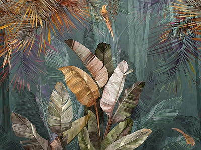 Papier peint feuillage tropical sombre, aperçu du design