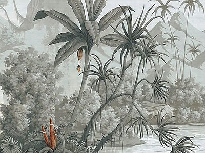 Papier peint palmiers dans la brume, aperçu du design