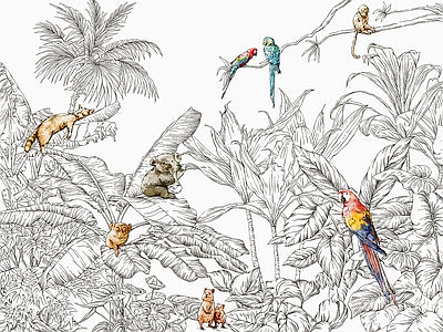 Aperçu de Papier peint toucans à l'encre – Salon sur votre mur