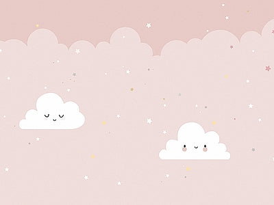 Aperçu de Papier peint nuages sur rose – Chambre bébé sur votre mur