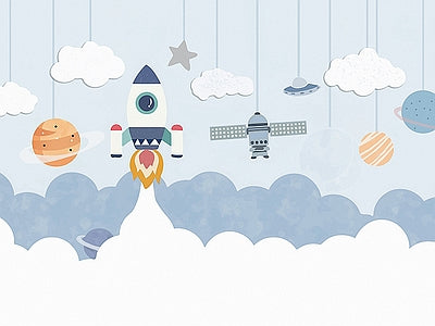 Papier peint fusées dans les nuages, aperçu du design