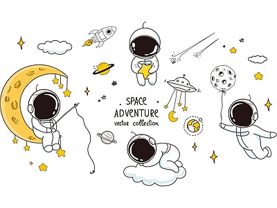 Papier peint astronautes et lune dorée, aperçu du design