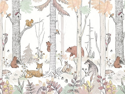 Papier peint bouleaux et animaux, aperçu du design