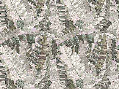 Papier peint feuilles tropicales grises, aperçu du design