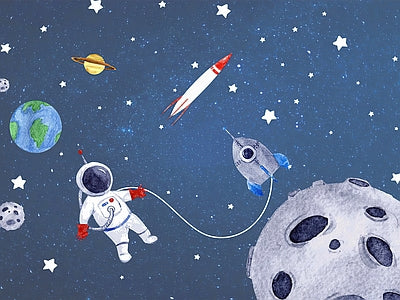 Aperçu de Papier peint astronaute et lune bleue – Chambre enfant sur votre mur