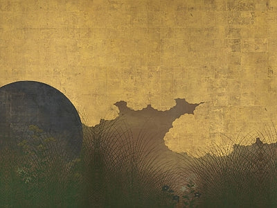 Aperçu de Papier peint montagne sur fond or – Salon sur votre mur