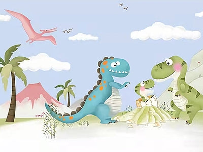 Papier peint dinosaures sur la plage, aperçu du design