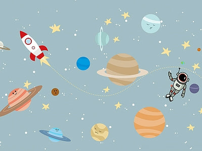 Papier peint fusées et planètes, aperçu du design