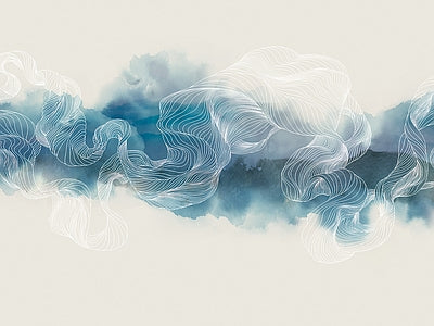 Aperçu de Papier peint montagnes bleu indigo – Salon sur votre mur