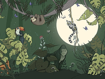 Papier peint singes au clair de lune, aperçu du design