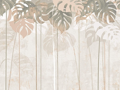 Aperçu de Papier peint voile de feuillage beige – Salon sur votre mur