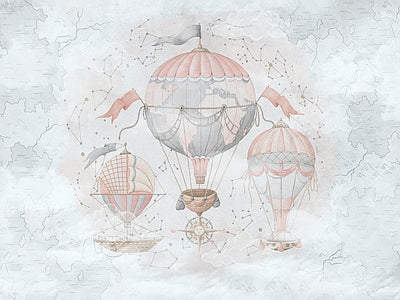 Aperçu de Papier peint montgolfières gris perle – Chambre bébé sur votre mur