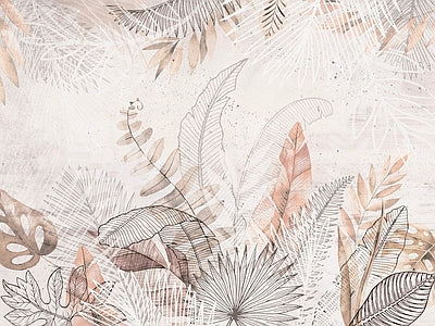 Aperçu de Papier peint feuillage poudré – Salon sur votre mur
