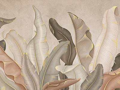 Papier peint feuilles rouille et sable, aperçu du design