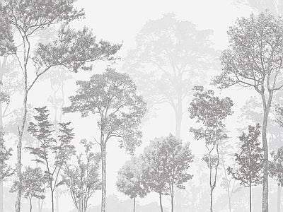 Papier peint arbres gris perle, aperçu du design