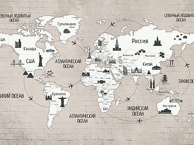 Aperçu de Papier peint carte du monde taupe – Chambre enfant sur votre mur