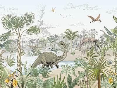 Papier peint jungle préhistorique, aperçu du design