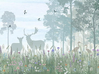 Aperçu de Papier peint cerfs et bouleaux – Chambre bébé sur votre mur