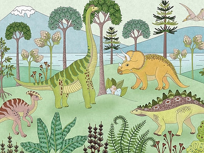 Papier peint forêt des dinosaures, aperçu du design
