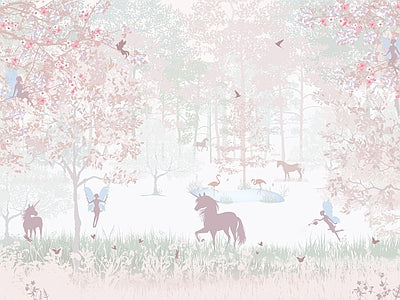 Papier peint forêt enchantée rose, aperçu du design