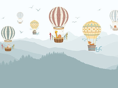 Aperçu de Papier peint montgolfières sur la montagne – Chambre bébé sur votre mur