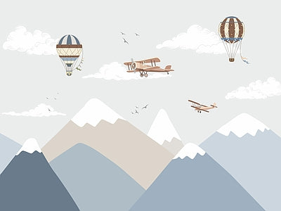 Aperçu de Papier peint montgolfières et sommets bleus – Chambre bébé sur votre mur