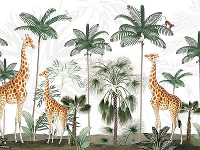 Aperçu de Papier peint girafes et palmiers – Chambre bébé sur votre mur