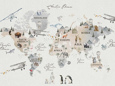 Papier peint carte du monde gris doux, aperçu du design