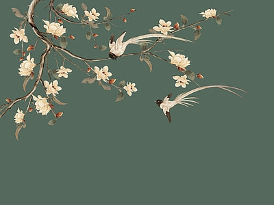 Aperçu de Papier peint fleurs sur fond sauge – Chambre adulte sur votre mur