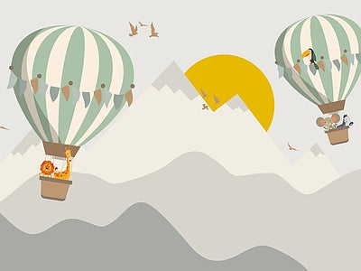 Papier peint montgolfières vertes au soleil, aperçu du design