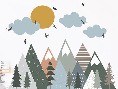 Aperçu de Papier peint sapins au soleil doré – Chambre bébé sur votre mur