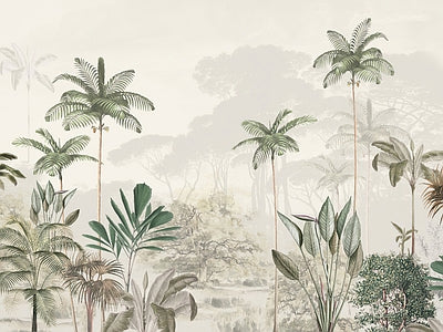 Papier peint palmeraie dans la brume, aperçu du design