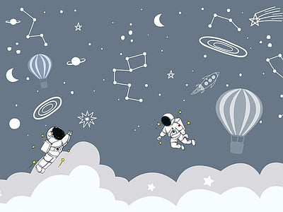 Papier peint astronautes et nuages, aperçu du design