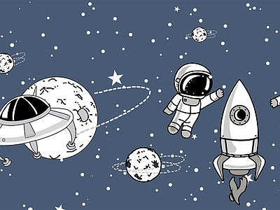 Papier peint astronaute et fusée ardoise, aperçu du design