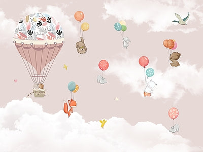 Papier peint montgolfières roses dans les nuages, aperçu du design