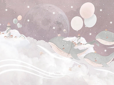 Papier peint baleine dans les nuages, aperçu du design